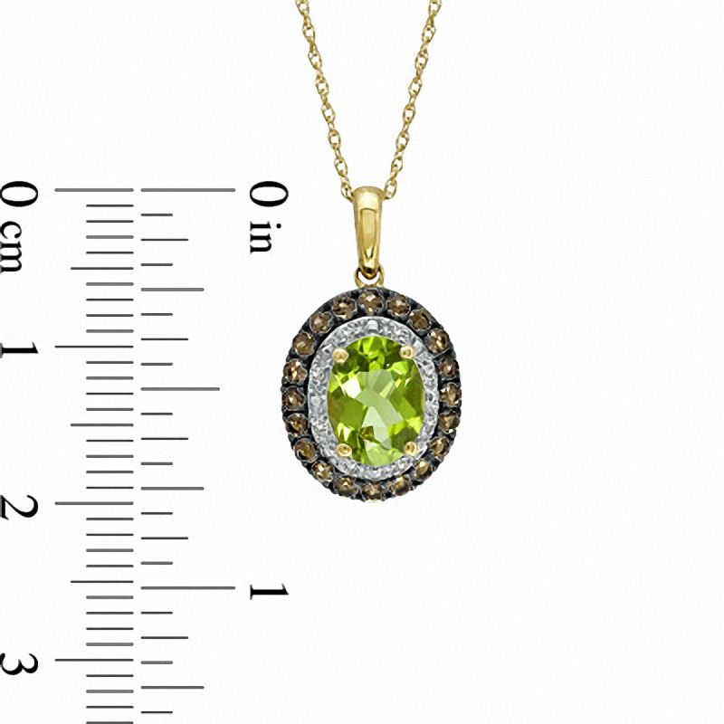 Main Image 2 of Oval Peridot, Smoky Quartz and Diamond Accent Pendant in 10K Gold