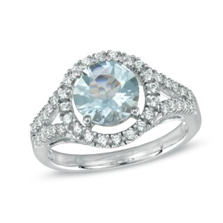 8.0mm Aquamarine and Lab-Created White Sapphire Ring in Sterling Silver