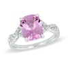 Thumbnail Image 0 of Cushion-Cut Lab-Created Pink and White Sapphire Ring in Sterling Silver