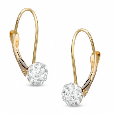 Crystal Ball Leverback Earrings in 14K Gold