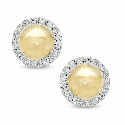 Crystal Framed Button Earrings in 14K Gold