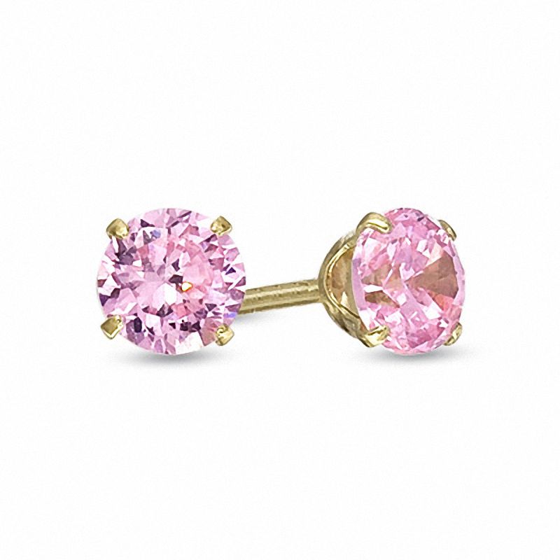 Child's 4.0mm Pink Crystal Stud Earrings in 14K Gold | Peoples