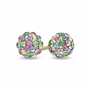 Child's Multi-Colour Pastel Crystal Ball Earrings in 14K Gold