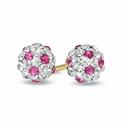 Child's Rose Crystal Ball Earrings in 14K Gold