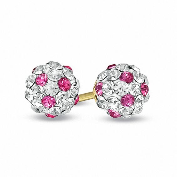 Child's Rose Crystal Ball Earrings in 14K Gold