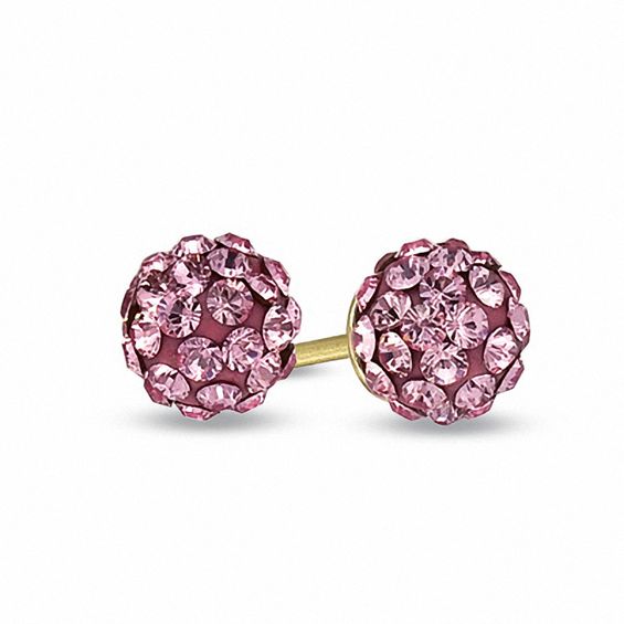 Child's Rose Crystal Ball Earrings in 14K Gold | Peoples Jewellers