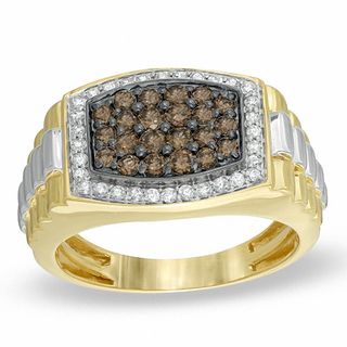 Men's 1.00 CT. T.W. Champagne and White Diamond Ring in 10K Gold