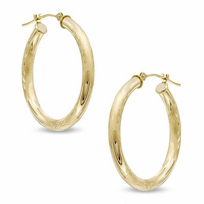 28mm Diamond-Cut Hoop Earrings in 14K Gold