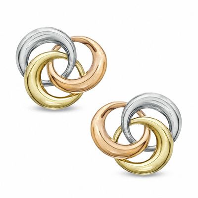 Swirl Earrings in Polished 14K Tri-Tone Gold