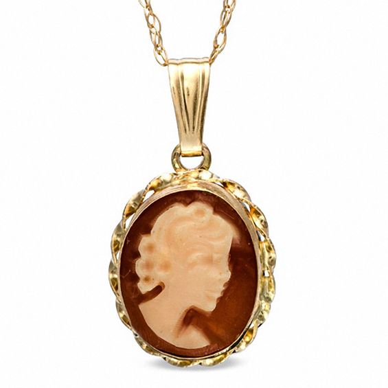 Oval Orange Cornelian Cameo Pendant in 14K Gold