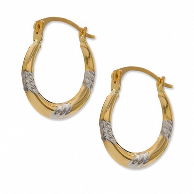 14K Two-Tone Gold Triple Grooved Hoop Earrings