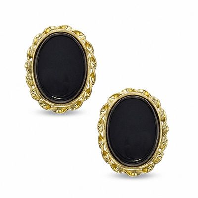 Oval Onyx Twist Frame Earrings in 14K Gold