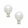 Thumbnail Image 0 of 5.75mm Freshwater Cultured Pearl and Cubic Zirconia Earrings in 14K Gold