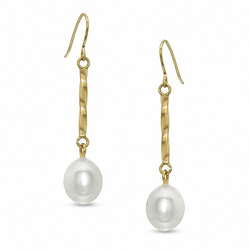 7.0mm Freshwater Cultured Pearl Drop Earrings in 14K Gold