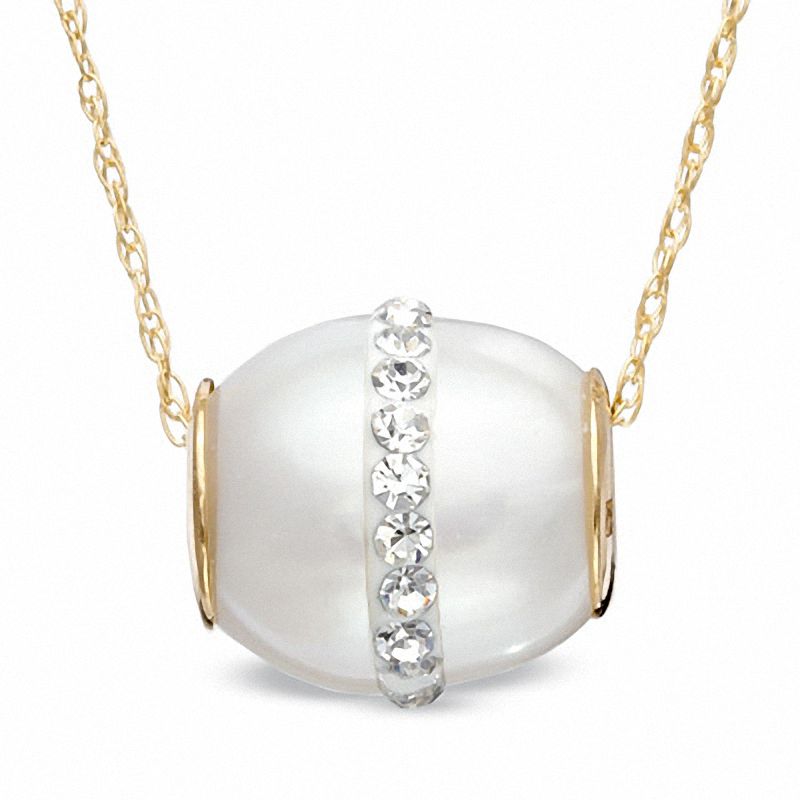 9.0-10.0mm Freshwater Cultured Pearl and Crystal Roller Ball Pendant in 14K Gold|Peoples Jewellers
