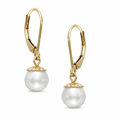 7.25mm Freshwater Cultured Pearl Drop Earrings in 14K Gold