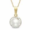 Thumbnail Image 0 of 5.75mm Freshwater Cultured Pearl and Crystal Frame Pendant in 14K Gold