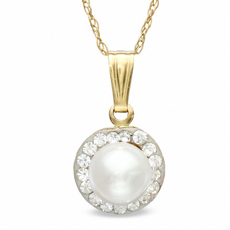 5.75mm Freshwater Cultured Pearl and Crystal Frame Pendant in 14K Gold|Peoples Jewellers