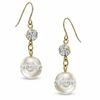 Thumbnail Image 0 of 8.0mm Freshwater Cultured Pearl and Crystal Drop Earrings in 14K Gold