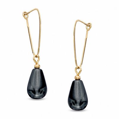 Pear-Shaped Hematite Drop Earrings in 14K Gold