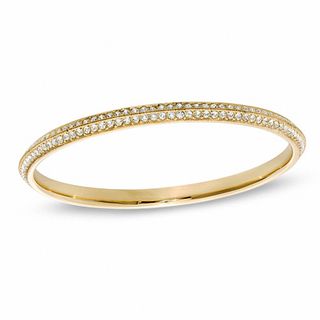 AVA Nadri Crystal Knife Edge Bangle in Brass with 18K Gold Plate - 8"