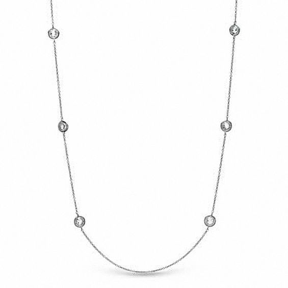 AVA Nadri Cubic Zirconia and Crystal Station Necklace in White Rhodium Brass - 16"