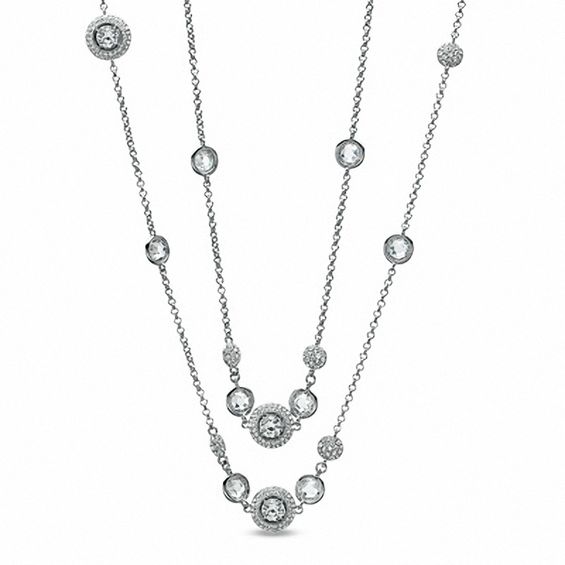 AVA Nadri Cubic Zirconia and Crystal Station Necklace in White Rhodium Brass - 36"