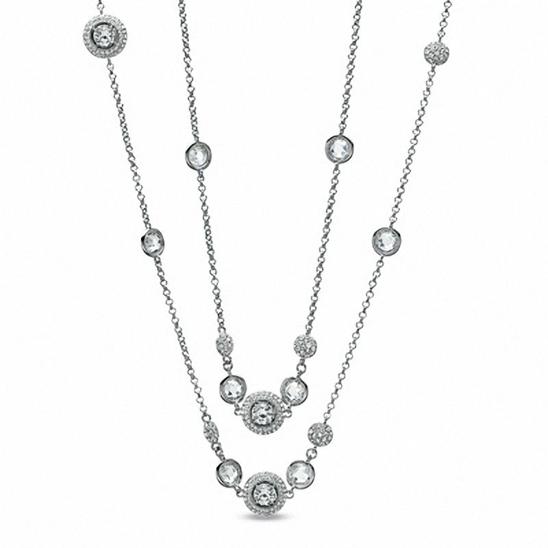 AVA Nadri Cubic Zirconia and Crystal Station Necklace in White Rhodium Brass - 36"|Peoples Jewellers
