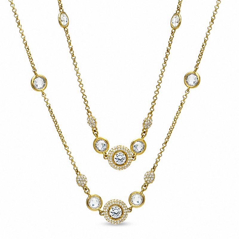 AVA Nadri Cubic Zirconia and Crystal Station Necklace in Brass with 18K Gold Plate - 36"