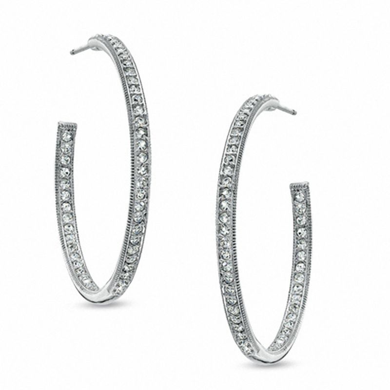 AVA Nadri Crystal Milgrain Inside-Out Hoop Earrings in White Rhodium Brass|Peoples Jewellers