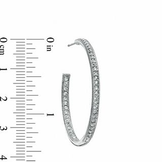 AVA Nadri Crystal Milgrain Inside-Out Hoop Earrings in White Rhodium Brass