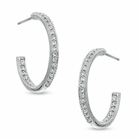 AVA Nadri Crystal Inside-Out Hoop Earrings in White Rhodium Brass