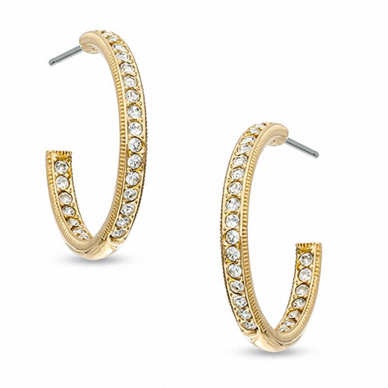 AVA Nadri Crystal Inside-Out Hoop Earrings in Brass with 18K Gold Plate|Peoples Jewellers