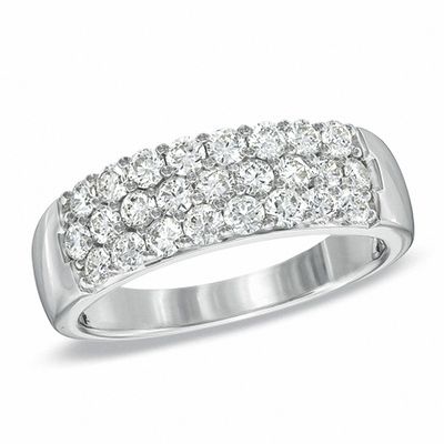 0.95 CT. T.W. Certified Diamond Three Row Band in 18K White Gold (H/VS2)