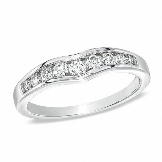 0.37 CT. T.W. Certified Diamond Contour Wedding Band in 18K White Gold (H/VS2)