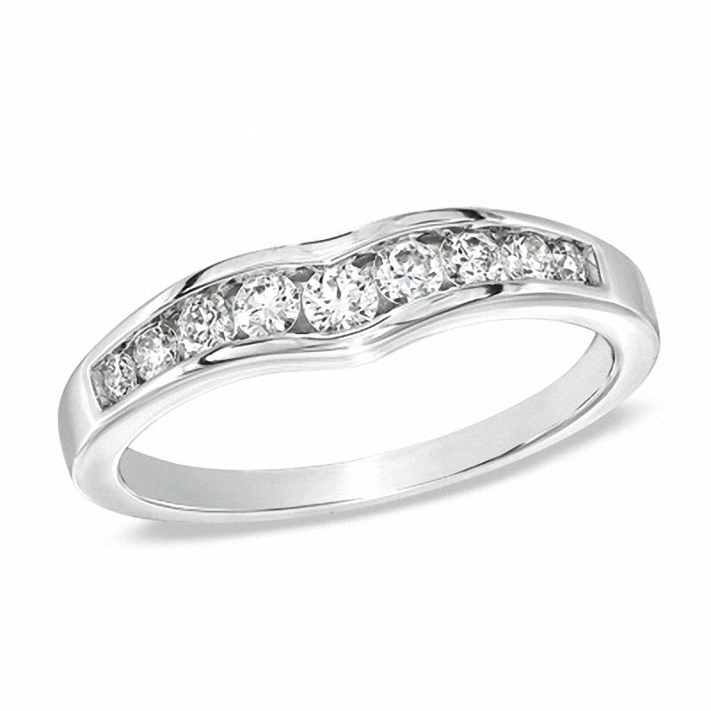 0.37 CT. T.W. Certified Diamond Contour Wedding Band in 18K White Gold (H/VS2)|Peoples Jewellers