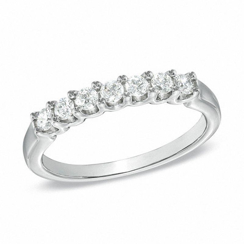 CT. T.W. Certified Diamond Seven Stone Wedding Band in 18K White Gold (H/VS2)|Peoples Jewellers