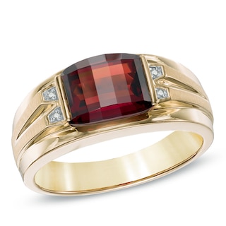 Men's Barrel-Shaped Garnet and Diamond Accent in 10K Gold