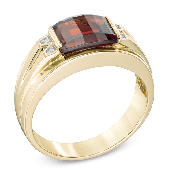 Men's Barrel-Shaped Garnet and Diamond Accent in 10K Gold