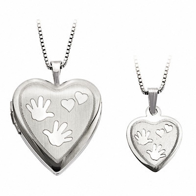 Mother and Daughter Matching Hand Print Heart Locket and Pendant Set in Sterling Silver|Peoples Jewellers