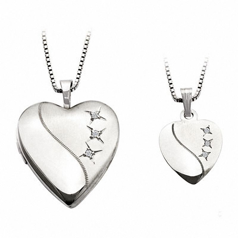 Diamond Accent Trio Mother and Daughter Matching Heart Locket and Pendant Set in Sterling Silver|Peoples Jewellers