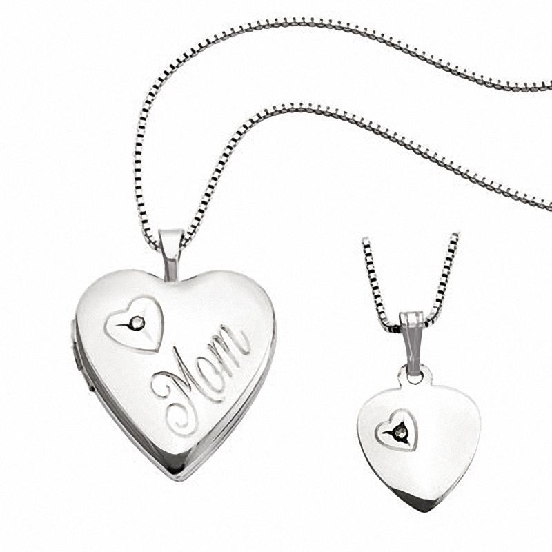 Diamond Accent Mother and Daughter Matching Heart Locket and Pendant Set in Sterling Silver|Peoples Jewellers