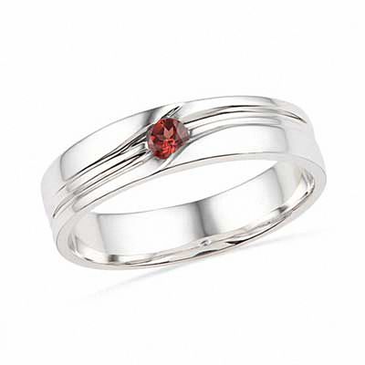 Men's Garnet Solitaire Ring in Sterling Silver