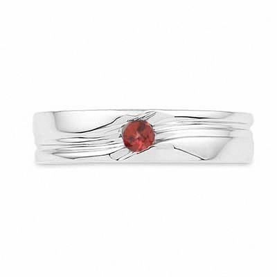 Men's Garnet Solitaire Ring in Sterling Silver