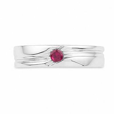 Men's Lab-Created Ruby Solitaire Ring in Sterling Silver