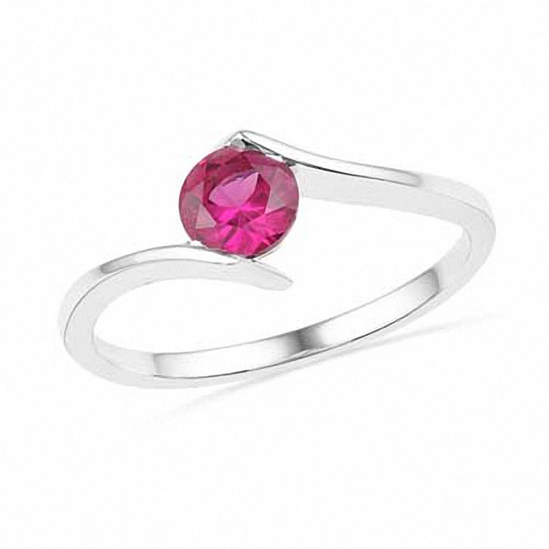 Lab-Created Ruby Bypass Ring in 10K White Gold|Peoples Jewellers