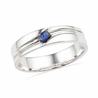 Men's Blue Lab-Created Sapphire Solitaire Ring in Sterling Silver