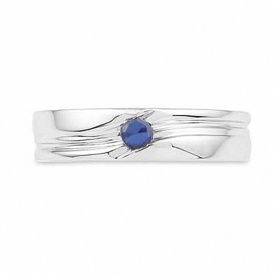 Men's Blue Lab-Created Sapphire Solitaire Ring in Sterling Silver