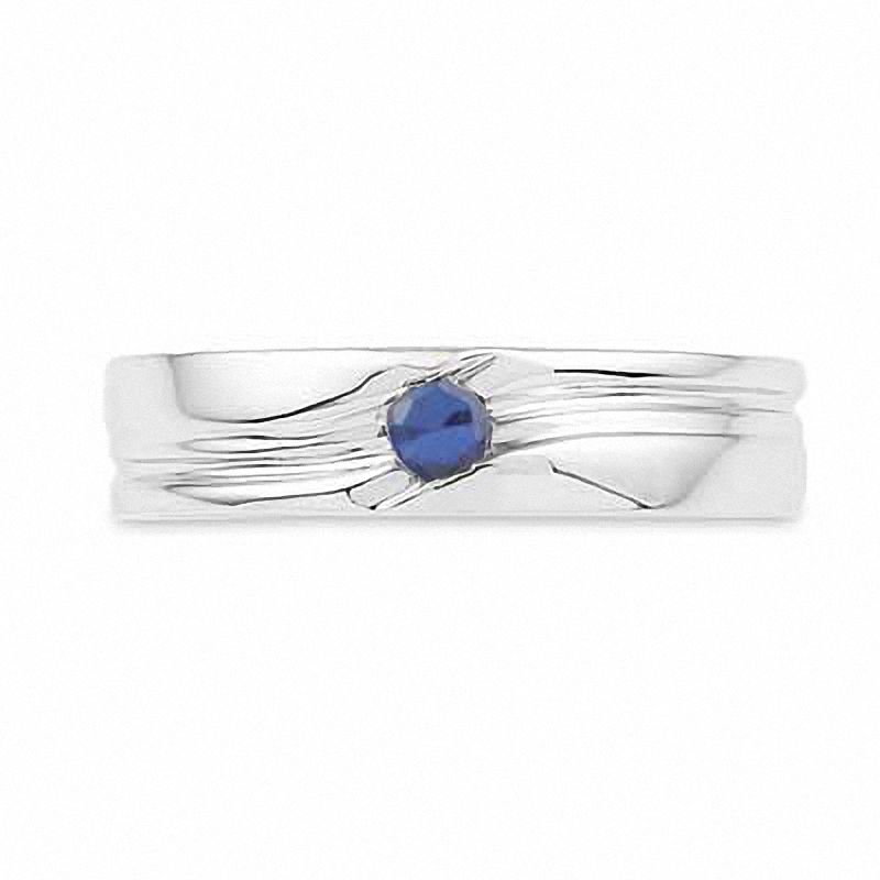 Men's Blue Lab-Created Sapphire Solitaire Ring in Sterling Silver