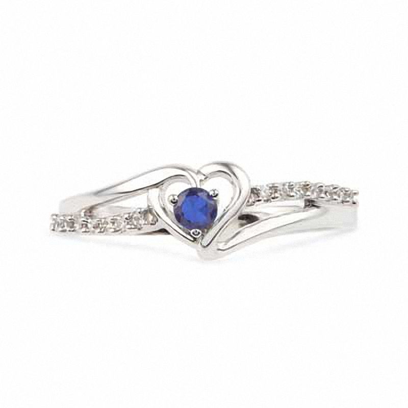 Lab-Created Blue Sapphire and Diamond Accent Heart Ring in Sterling Silver|Peoples Jewellers